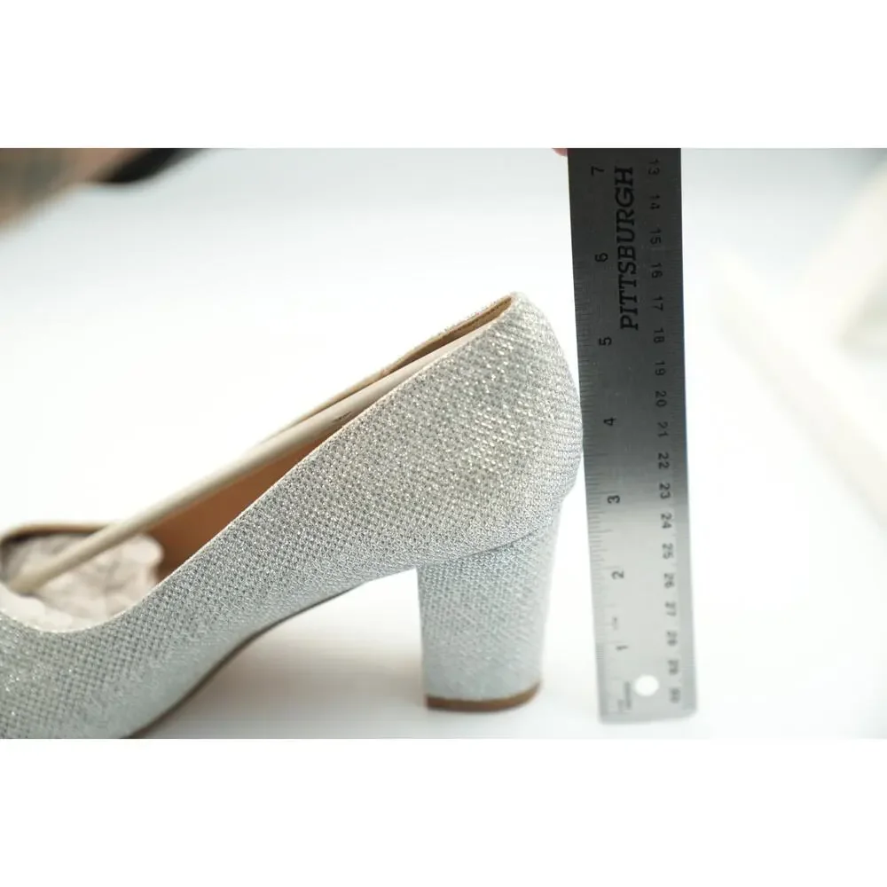 Silver Glitter Block Heel Pumps‎ Women’s Size 8.5 Pointed Toe Dress Shoe